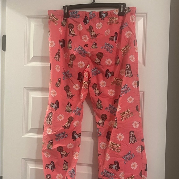 PJ Salvage Puppy pink Flowers Woof Stock pajama pants Pj L hippy groovy - Picture 4 of 6